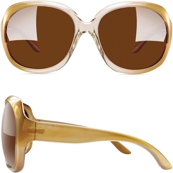 Women\'s Champagne/Brown Trendy Polarized Driving Sun Glasses UV Protective